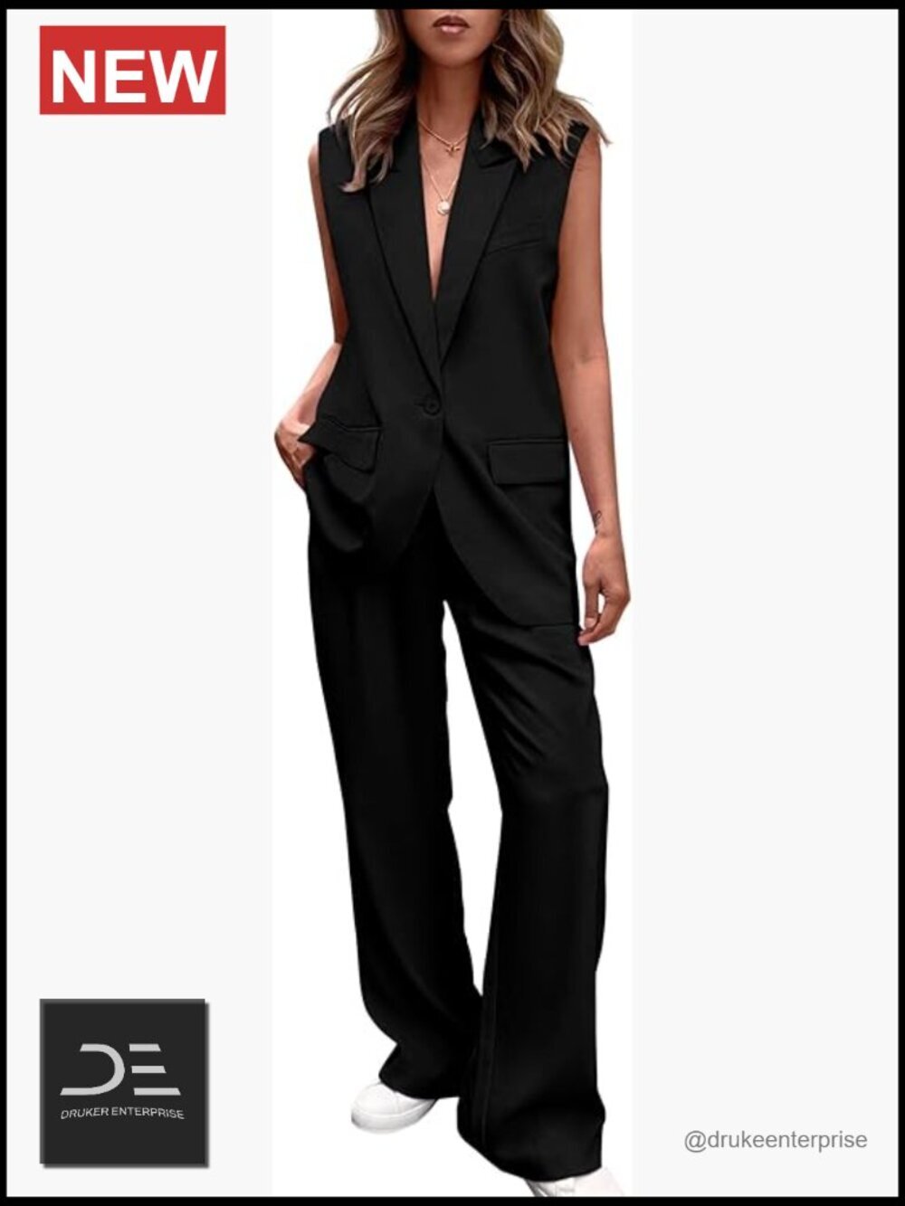 Sleeveless Vest and Wide Leg Pants Business Casual Blazer Set